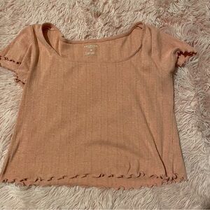 Peach Short Sleeve Tee with Ruffle Trim